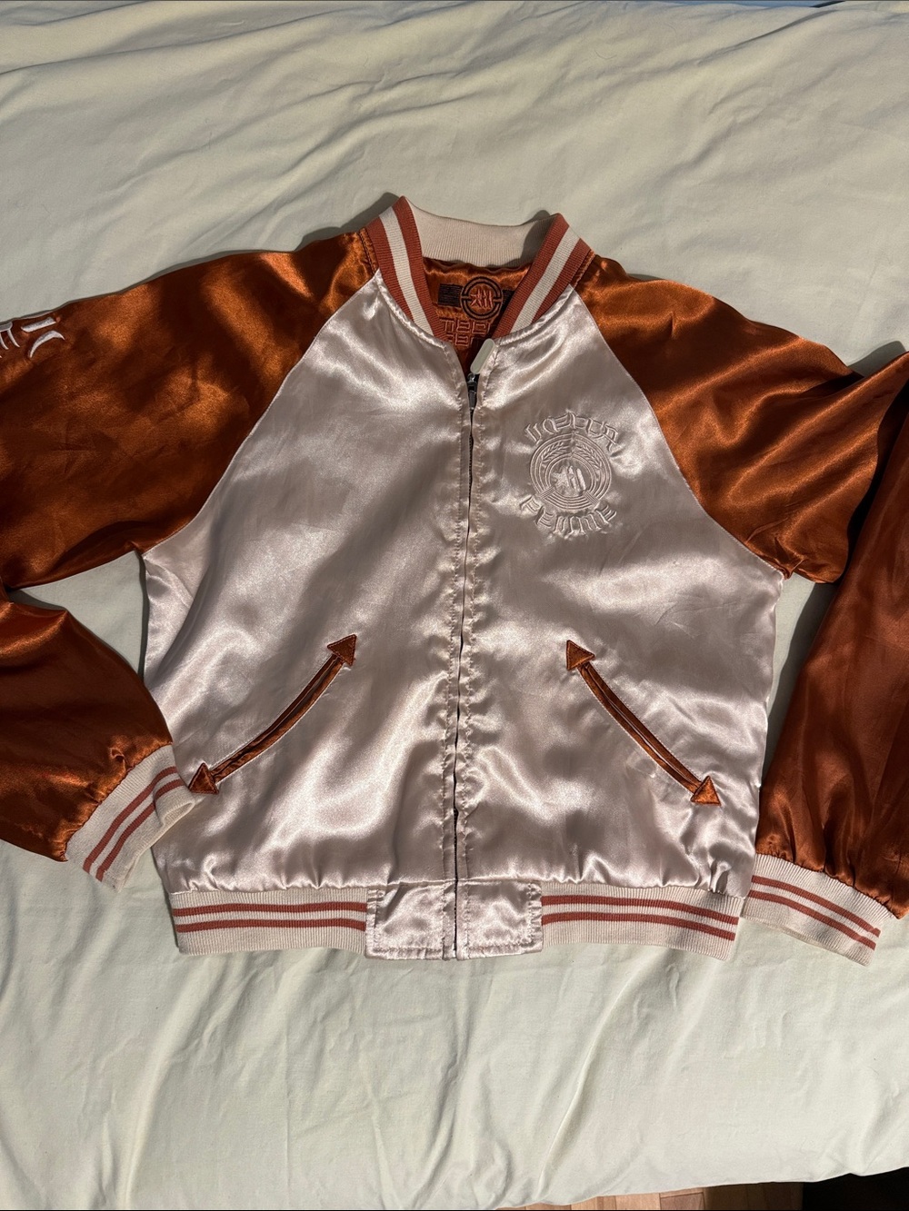 Mecca Femme Satin Sukajan Souvenir Jacket, Bronze/Ivory Geisha Embroidery - Picture 2 of 8